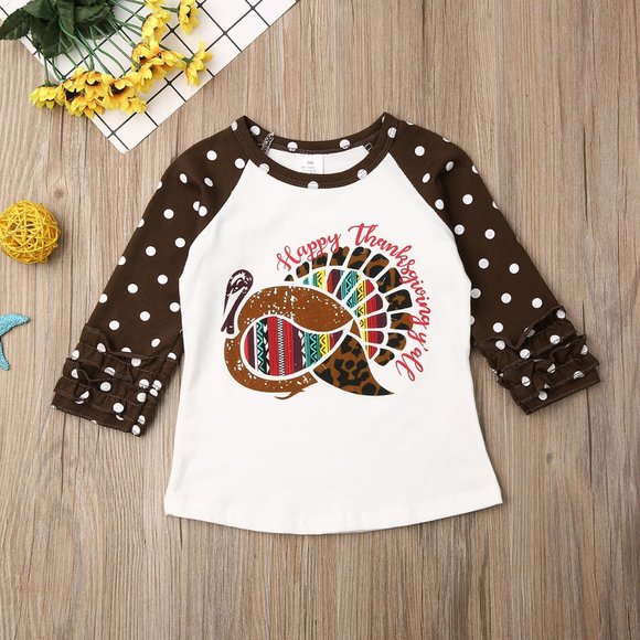 Other - Thanksgiving Turkey Girls Ruffle Sleeve Shirt
